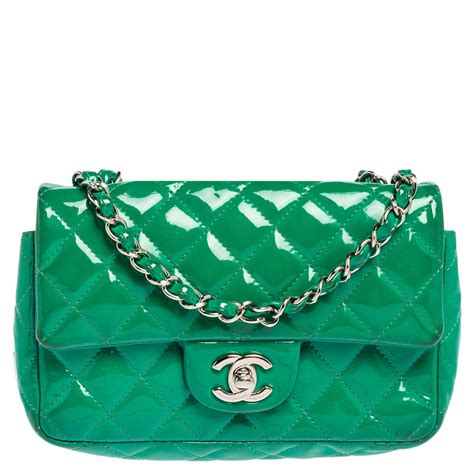 Chanel Green Quilted Patent Leather Mini Rectangular Classic 